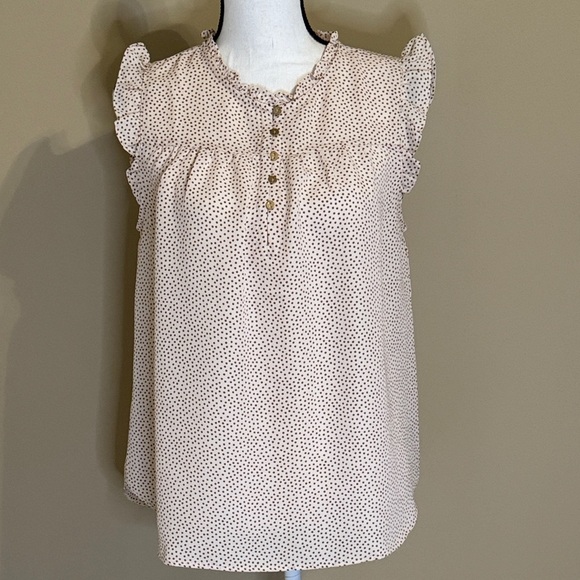 LOFT Tops - LOFT Cream and Brown Button-Front Ruffle Blouse
